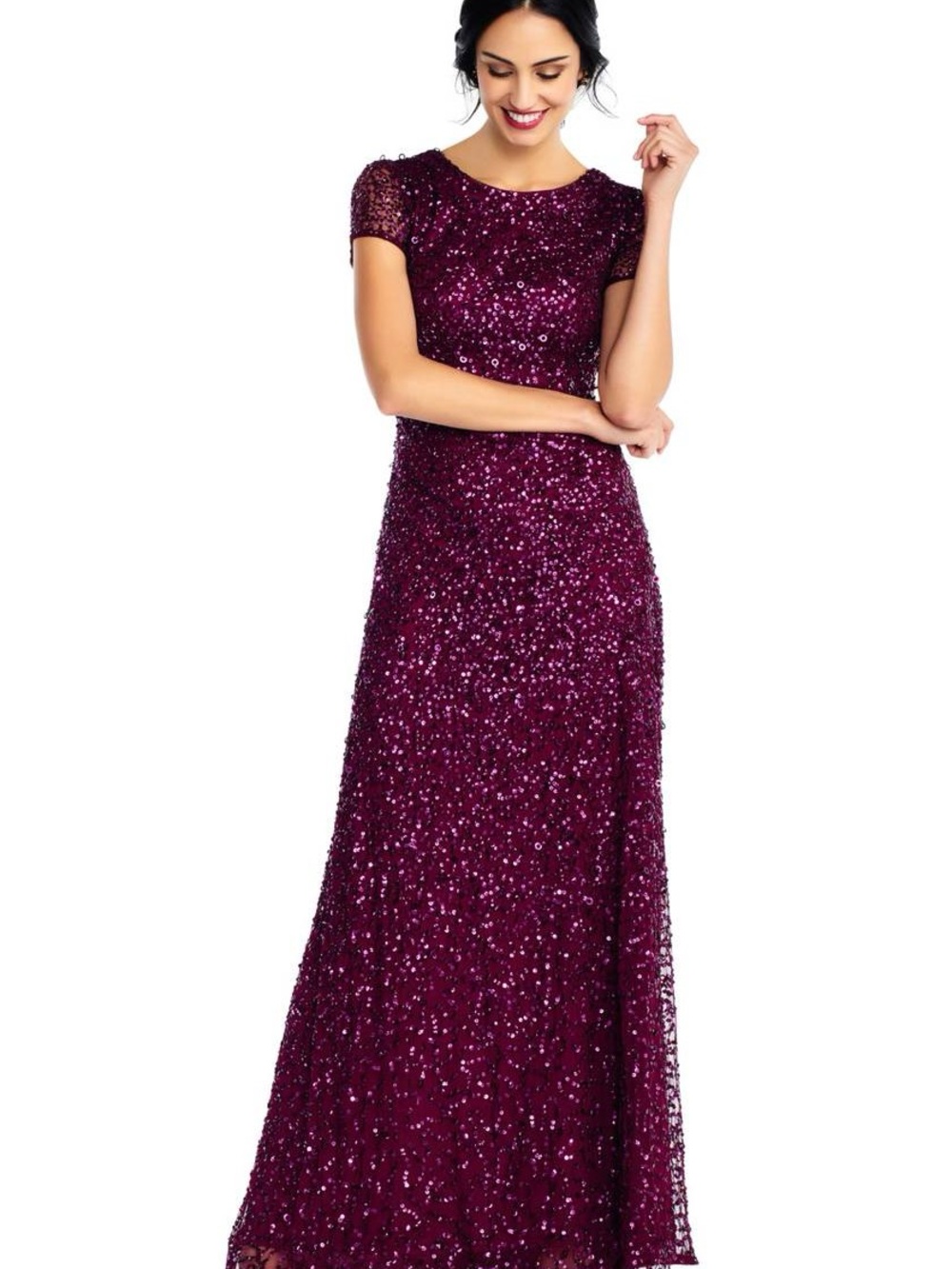 Sequin Scoop Back Maxi Dress, Cabernet